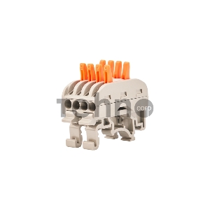 Клемма соединительная многоразовая проходная 4-полюсная, с креплением на DIN-рейку (0,08-4 мм²) серая (50 шт./уп.) REXANT