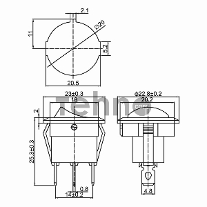 Выключатель клавишный круглый 250V 6А (3с) ON-OFF зеленый  с подсветкой  REXANT