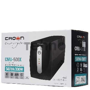 Источник бесперебойного питания Crown CMU-500X (480 ВА / 240 Вт; Off-Line; 1 х Euro + 1 х IEC-320 резервным питанием и фильтрацией; 12V/4,5AH х 1; пластик)