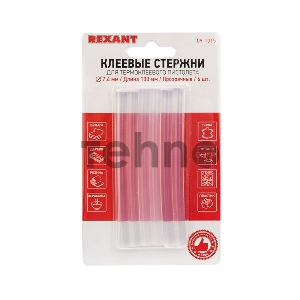 Клеевые стержни REXANT, Ø7 мм, 100 мм, прозрачные, 6 шт., блистер