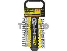 Набор головок STAYER 27754-H28  standard: 1/4 на пластик рельсе трещотка  удл-тель 4-13мм 28пр.