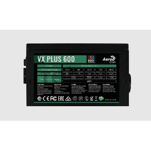 Блок питания Aerocool 600W Retail VX PLUS 600 RGB , подсветка, ATXv2.3 Haswell, fan 12cm, 500mm cable, power cord, PCIe 6+2P x2, SATA x4, PATA x3, FDD