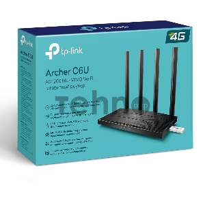 Роутер беспроводной TP-Link Archer C6U AC1200 10/100/1000BASE-TX/4G ready черный