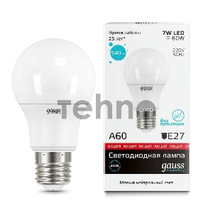 Светодиодная лампа LED Elementary A60 7W E27 540lm 4100K 1/10/100 0 GAUSS 23227A
