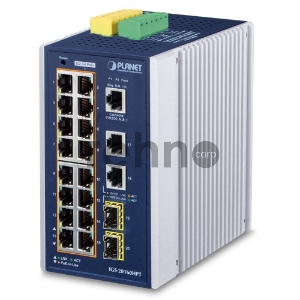 IGS-20160HPT индустриальный PoE коммутатор для монтажа в DIN-рейку IP30 Industrial L2+/L4 16-Port 1000T 802.3at PoE+ 2-Port 1000T + 2-port 100/1000X SFP Full Managed Switch (-40 to 75 C, dual redundant power input on 48~56VDC terminal block, DIDO, ERPS Ri