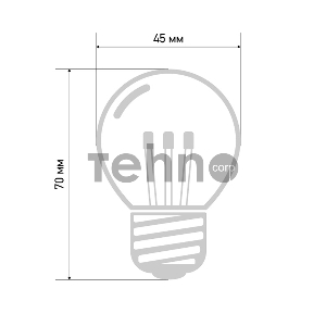 Лампа шар e27 6 LED  Ø45мм - красная, прозрачная колба, эффект лампы накаливания