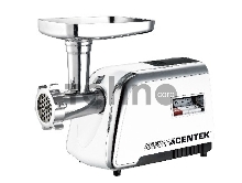 Мясорубка Centek CT-1602 2000W, нож+диски (3 шт) из литой стали, реверс, увеличен шнек (белый/хром)