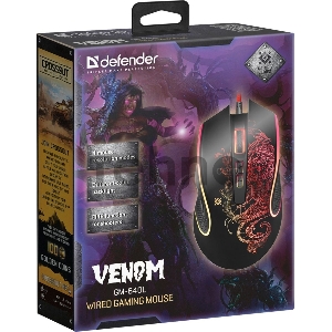 Мышь проводная чёрная Defender Venom (8 кнопок, 3200 dpi, RGB подсветка, USB, коврик, GM-640L)