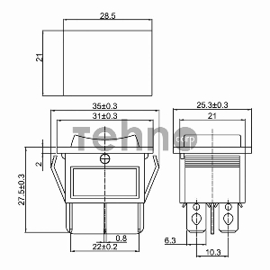 Выключатель клавишный 250V 15А (6с) ON-OFF-ON зеленый  с подсветкой и нейтралью  REXANT