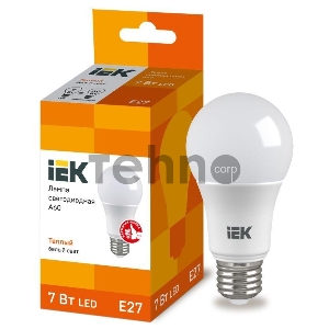 Лампа Iek LLE-A60-7-230-30-E27 светодиодная ECO A60 шар 7Вт 230В 3000К E27 IEK