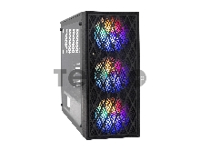 Корпус Miditower ExeGate EVO-8243 (ATX, без БП, 2*USB+1*USB3.0, черный, 3 вент. с RGB подсветкой, боковая панель - закаленное стекло)