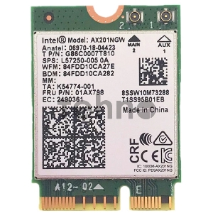 Плата сетевого контроллера Intel® Wi-Fi 6 AX201, 2230, 2x2 AX+BT, No vPro®,999TD0