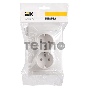 Розетка силовая Iek ERK21-K01-16-DM РСш12-3-КБ Розетка 2местн. c з/к с защ.штор. 16А КВАРТА (белый)