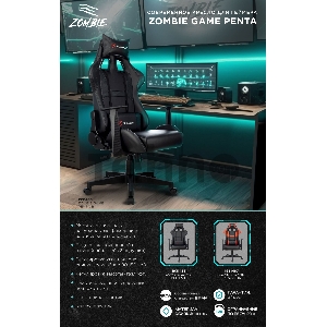 Кресло игровое Zombie Game Penta черный/красный эко.кожа с подголов. крестов. пластик