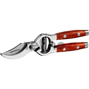 Секатор цельнокованый из нержавеющей стали, с деревянными рукоятками, 210 мм, GRINDA PROLine P-15