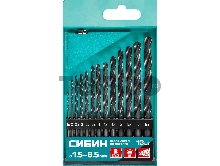 Набор сверл по металлу СИБИН 13шт(1.5-6.5мм), быстрорежущая сталь, класс В