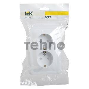 Розетка 2-м СП Вега РСш12-3-ВБ с заземл. контактом и защ. штор 16А бел. ИЭК ERV24-K01-16-DM