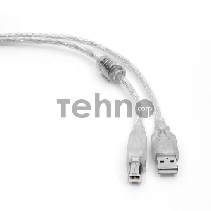 Кабель Cablexpert USB 2.0 Pro, AM/BM, 0,75м, экран, 2 феррит.кольца, прозрачный (CCF-USB2-AMBM-TR-0.75M)