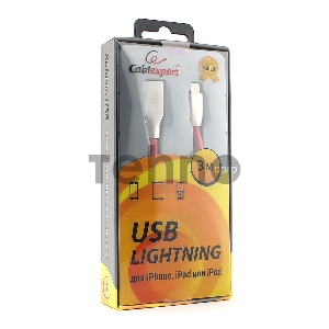 Кабель Cablexpert для Apple CC-G-APUSB01R-3M, AM/Lightning, серия Gold, длина 3м, красный, блистер Кабель Cablexpert для Apple CC-G-APUSB01R-3M, AM/Lightning, серия Gold, длина 3м, красный, блистер