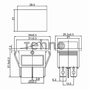 Выключатель клавишный 250V 15А (6с) ON-ON синий  с подсветкой  REXANT