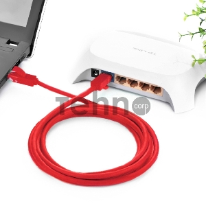 Патч-корд Greenconnect Патч-корд UTP прямой 1 m AWG24 кат.5е,  RJ45,  медь, литой (Красный), пластик пакет (GCR-LNC04-1.0m)