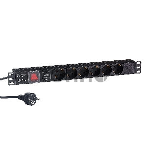 Блок розеток горизонтальный ExeGate ServerPro PDU-19H608 Al-6S-EU2-SW-SPD1, 19, 1U, Алюминий, 6 Schuko, кабель с евровилкой VDE-250V-16A-3*1.5mm2, 2 метра, выкл. с подсветкой, SPD1, черный