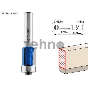 Фреза кромочная с нижним подшипником (3 лезвия) ЗУБР 12.7x13мм, хвостовик 8мм,