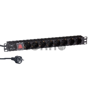Блок розеток горизонтальный ExeGate ServerPro PDU-19H802 Al-8S-EU1.8-SW, 19, 1U, Алюминий, 8 Schuko, кабель с евровилкой VDE-250V-16A-3*1.5mm2, 1.8 метра, выкл. с подсветкой, черный