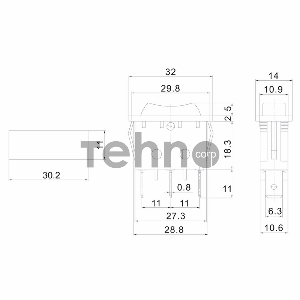 Выключатель клавишный 250V 10А (3с) ON-OFF-ON черный  с нейтралью  REXANT