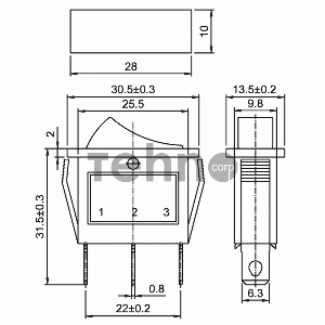 Выключатель клавишный 250V 15А (3с) ON-OFF желтый  с подсветкой  REXANT