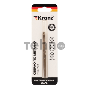 Сверло по металлу 4,5 мм «Кобальт» (сталь HSS-Co 5% M35 P6M5K5) (1 шт. в блистере) DIN 338 Kranz