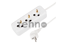Удлинитель REXANT 3 гнезда, 3 м, 3х1.0 мм², с/з, белый (Сделано в России)