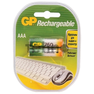 Аккумулятор GP Rechargeable NiMH 75AAAHC 750mAh,  2 шт AAA,  750мАч (2 шт. в уп-ке)