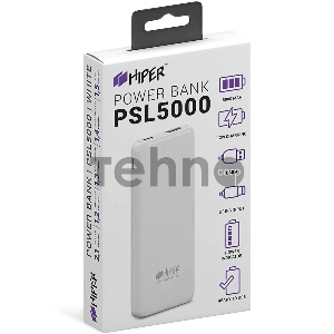 Аккумулятор HIPER Внешний аккумулятор HIPER PSL5000 Li-Pol 5000 mAh 2.4A 1xUSB 1xType-C белый