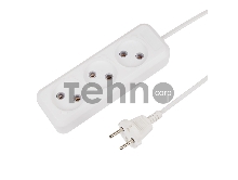 Удлинитель REXANT 3 гнезда, 3 м, 2х0.75 мм², б/з, белый (Сделано в России)